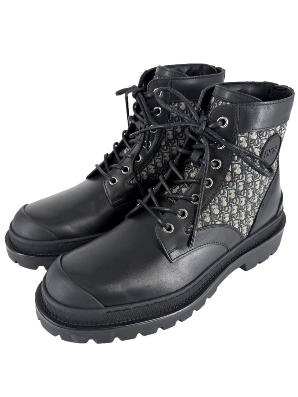 Dior Boots Oblique Shoes Short Leather Canvas Black Vintage 41